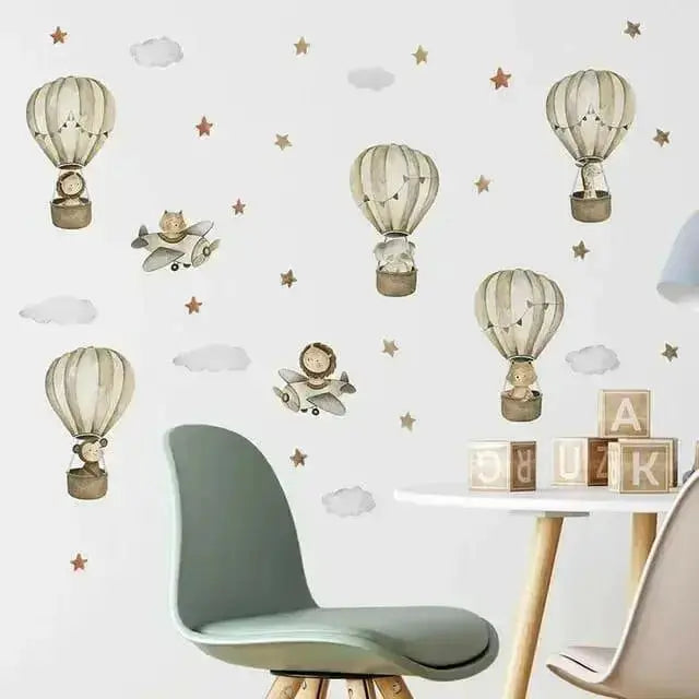 Adventurous Animal Hot Air Balloon Wall Stickers - Whimsical Room Decor - Easy do Wall do