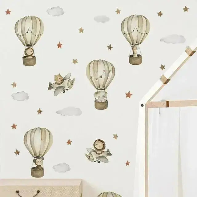 Adventurous Animal Hot Air Balloon Wall Stickers - Whimsical Room Decor - Easy do Wall do