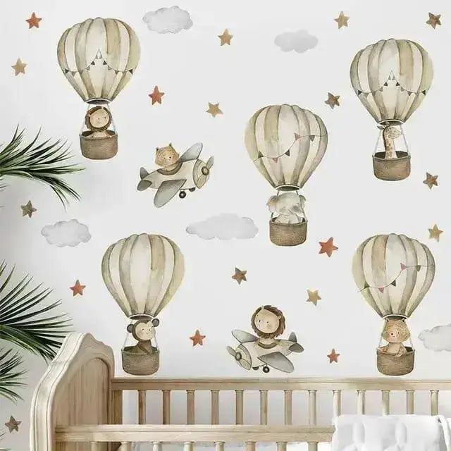 Adventurous Animal Hot Air Balloon Wall Stickers - Whimsical Room Decor - Easy do Wall do