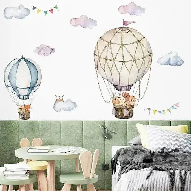 Animal Hot Air Balloon Wall Stickers - Whimsical Room Decor - Easy do Wall do