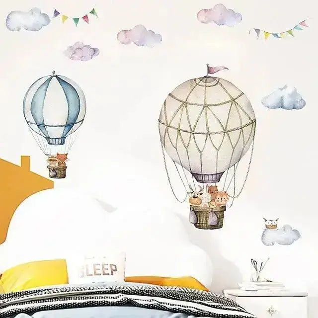 Animal Hot Air Balloon Wall Stickers - Whimsical Room Decor - Easy do Wall do