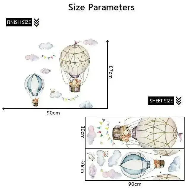 Animal Hot Air Balloon Wall Stickers - Whimsical Room Decor - Easy do Wall do