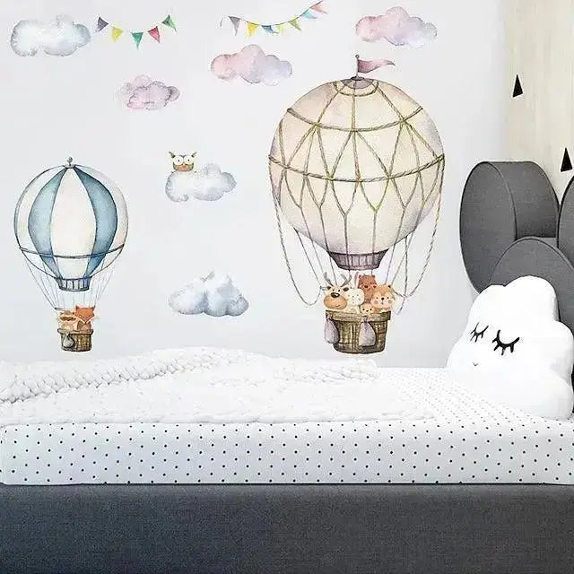 Animal Hot Air Balloon Wall Stickers - Whimsical Room Decor - Easy do Wall do