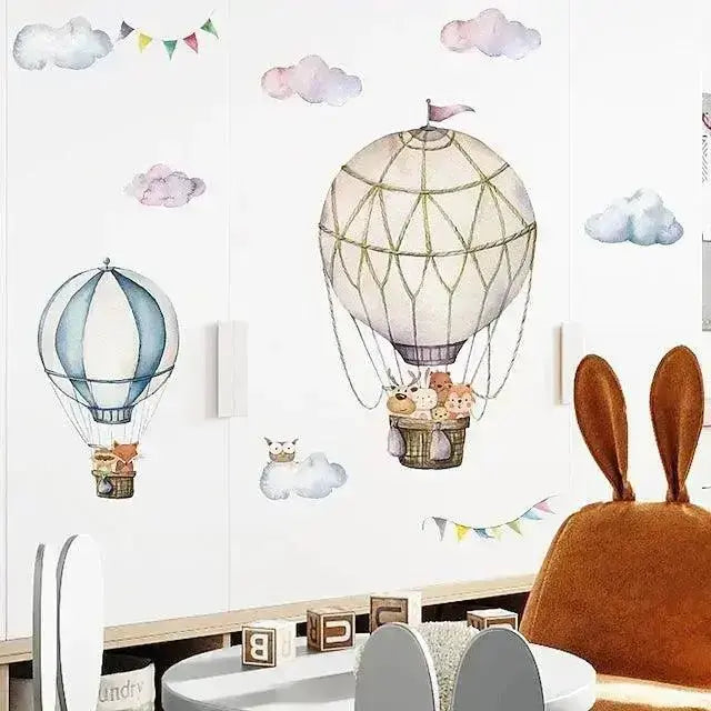 Animal Hot Air Balloon Wall Stickers - Whimsical Room Decor - Easy do Wall do