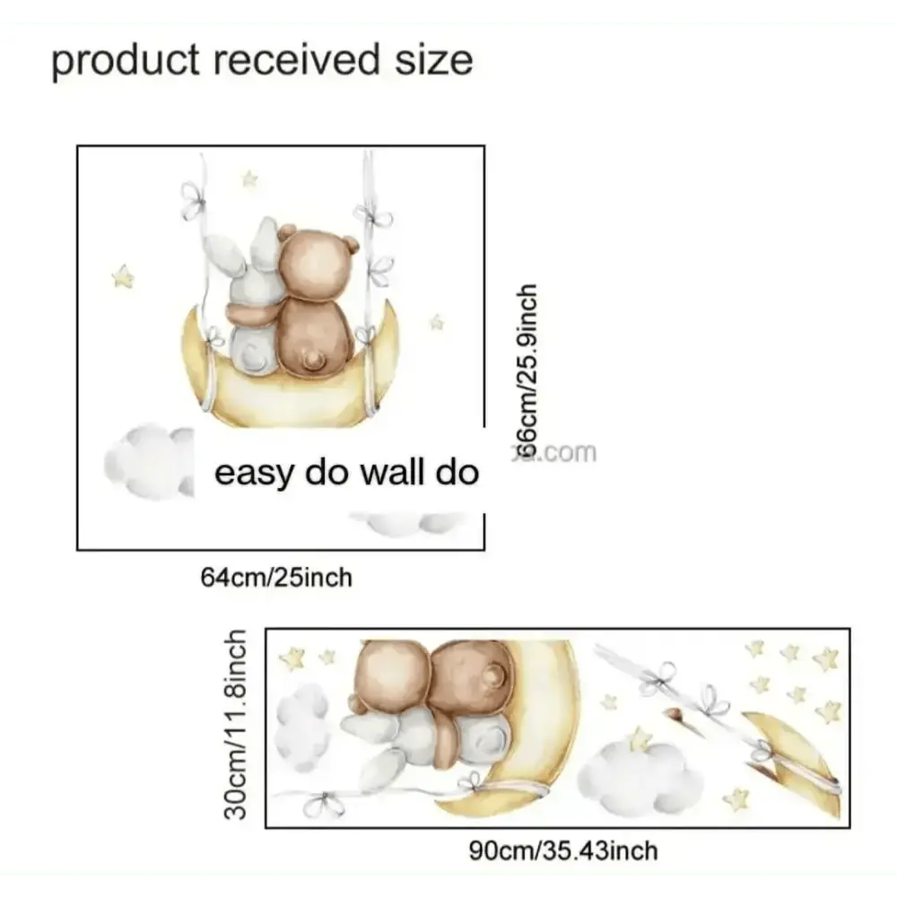 Bear and Bunny Moon Wallpaper Stickers - Whimsical Room Decor - Easy do Wall do