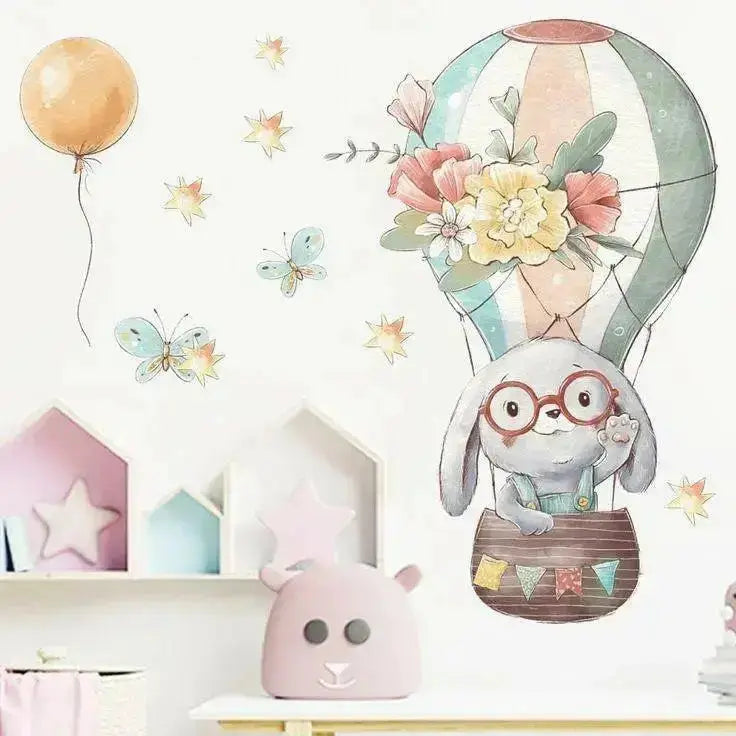 Bunny Hot Air Balloon Wall Sticker - Whimsical Kids' Room Decor - Easy do Wall do