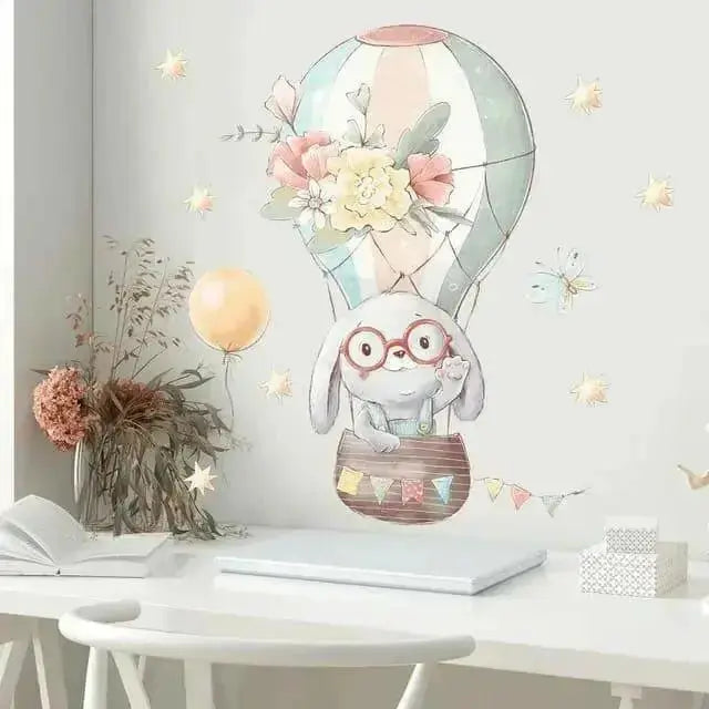 Bunny Hot Air Balloon Wall Sticker - Whimsical Kids' Room Decor - Easy do Wall do