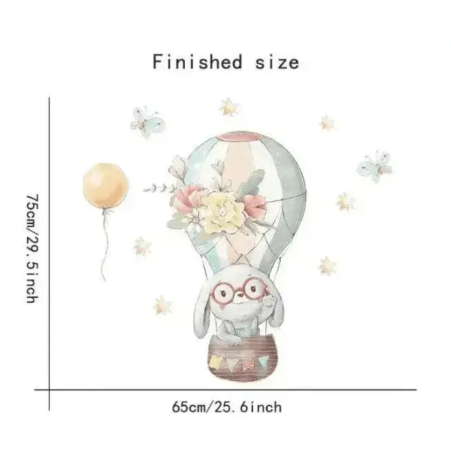 Bunny Hot Air Balloon Wall Sticker - Whimsical Kids' Room Decor - Easy do Wall do