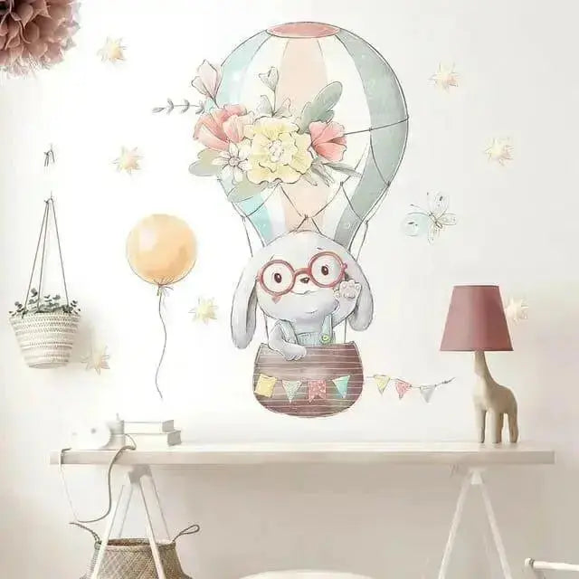Bunny Hot Air Balloon Wall Sticker - Whimsical Kids' Room Decor - Easy do Wall do