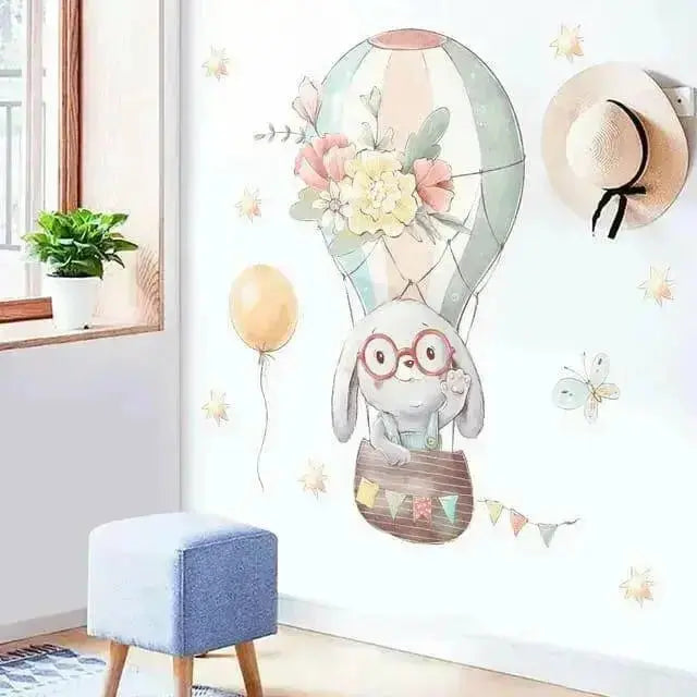 Bunny Hot Air Balloon Wall Sticker - Whimsical Kids' Room Decor - Easy do Wall do