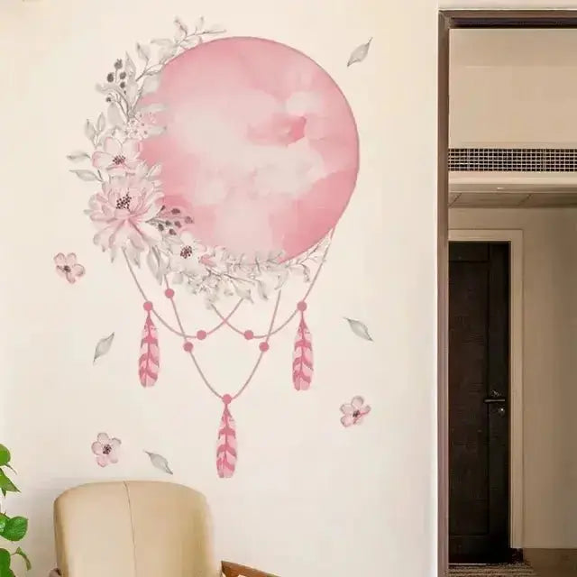 Dreamy Moon and Floral Wallpaper Sticker - Room Decor - Easy do Wall do