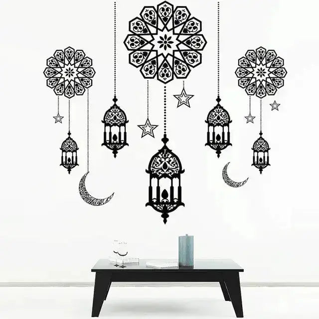 Eid Mubarak Crescent Moon and Lantern Wallpaper Sticker - Festive Decor - Easy do Wall do