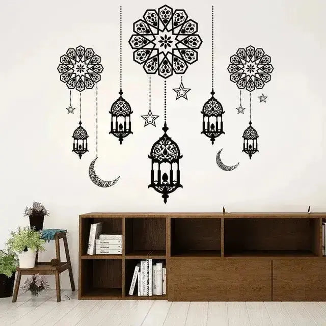 Eid Mubarak Crescent Moon and Lantern Wallpaper Sticker - Festive Decor - Easy do Wall do