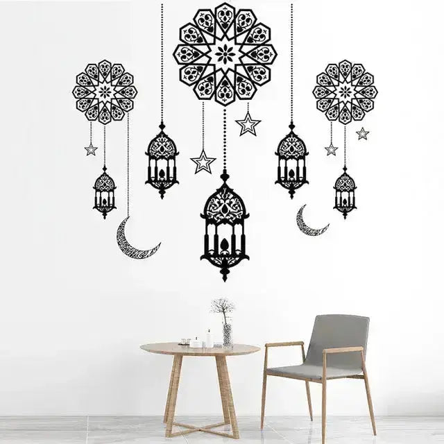 Eid Mubarak Crescent Moon and Lantern Wallpaper Sticker - Festive Decor - Easy do Wall do