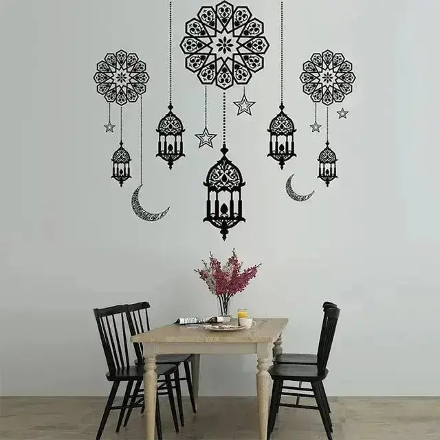 Eid Mubarak Crescent Moon and Lantern Wallpaper Sticker - Festive Decor - Easy do Wall do