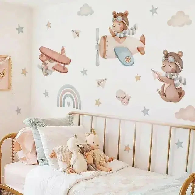 Flying Bear Wall Stickers - Whimsical Kids' Room Decor - Easy do Wall do