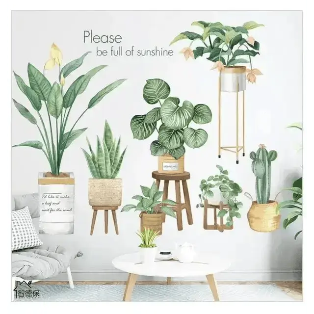 Fresh Greenery Potted Plants Wallpaper Stickers for Natural Decor - Easy do Wall do
