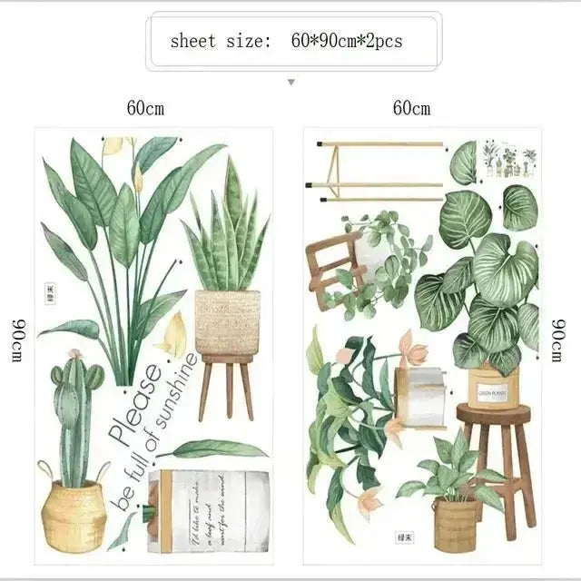 Fresh Greenery Potted Plants Wallpaper Stickers for Natural Decor - Easy do Wall do