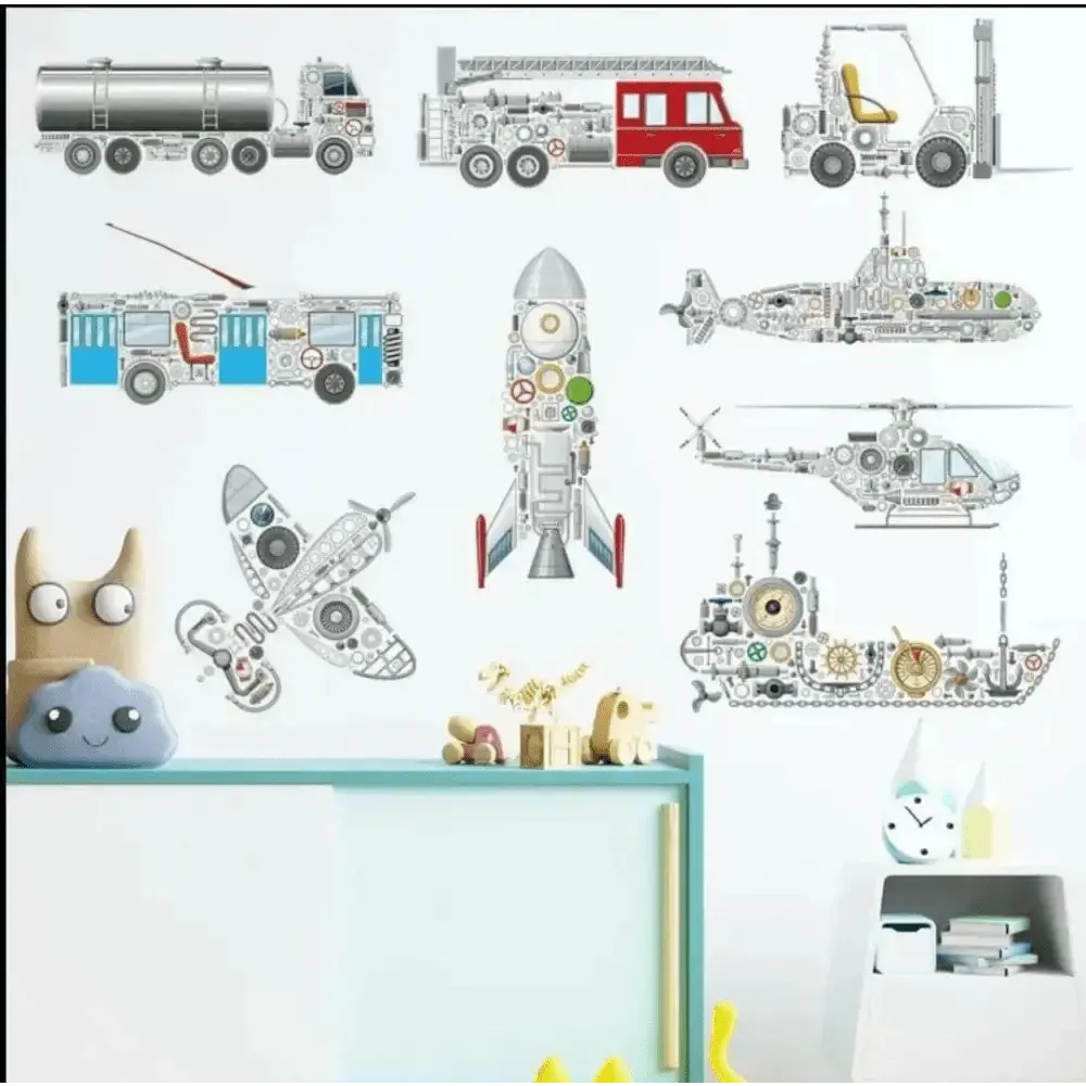 Mechanical Vehicles Wall Stickers - Fun Decor for Kids' Rooms - Easy do Wall do
