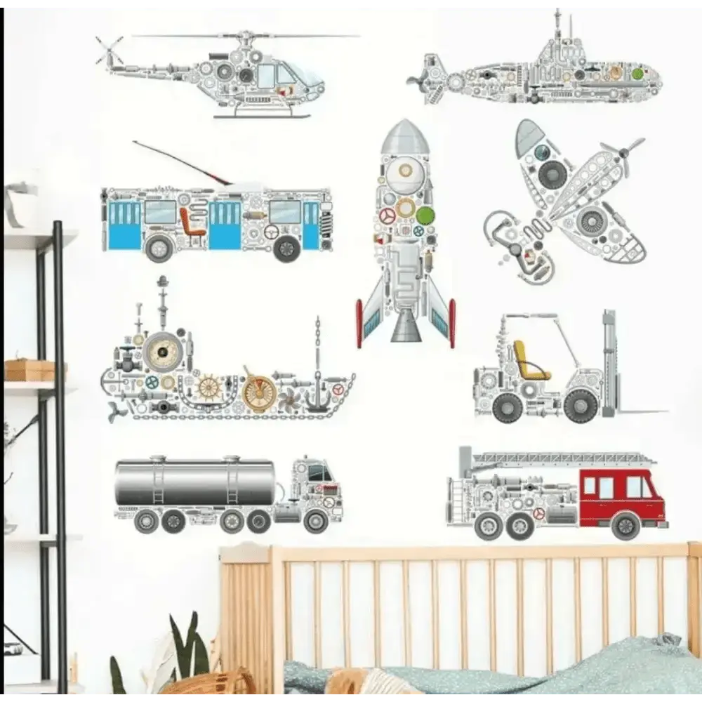 Mechanical Vehicles Wall Stickers - Fun Decor for Kids' Rooms - Easy do Wall do