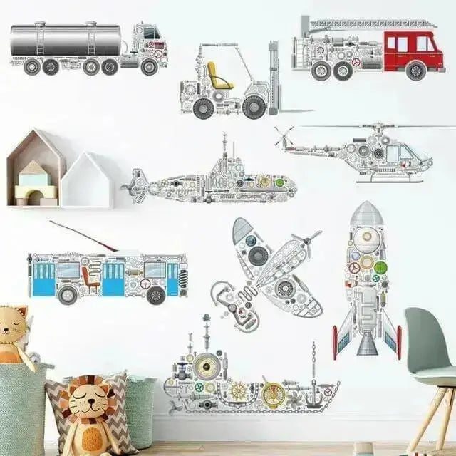 Mechanical Vehicles Wall Stickers - Fun Decor for Kids' Rooms - Easy do Wall do