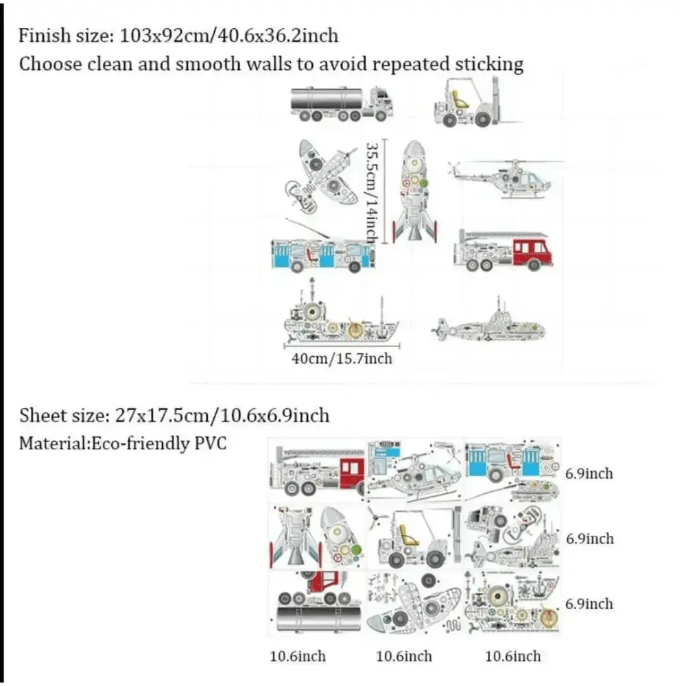 Mechanical Vehicles Wall Stickers - Fun Decor for Kids' Rooms - Easy do Wall do