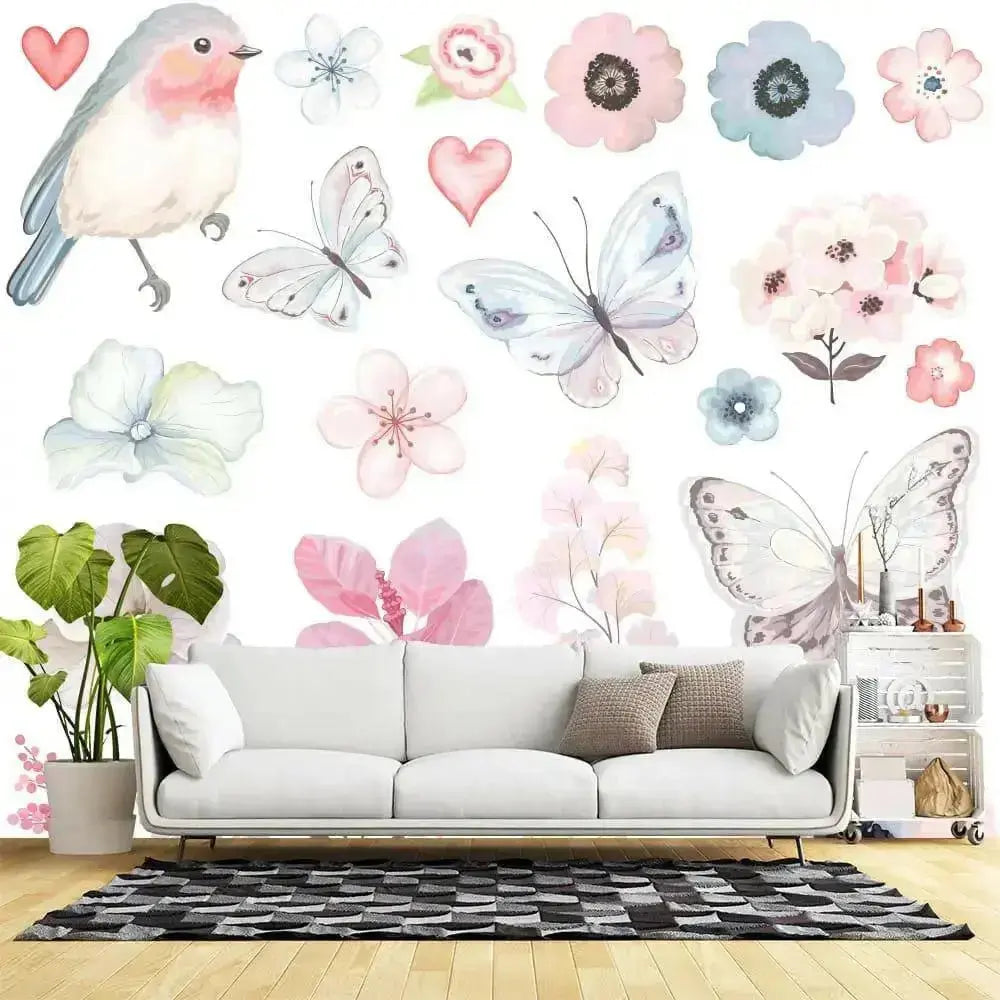 Pastel Bird and Butterfly Wall Sticker Set for Elegant Spaces - Easy do Wall do