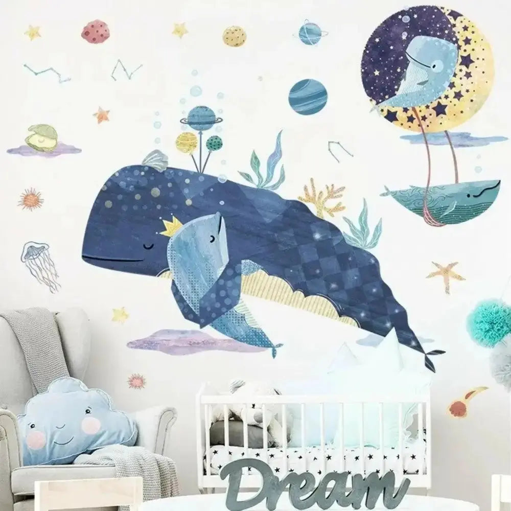Whale Family Adventure Wall Stickers Set for Kids' Spaces - Easy do Wall do