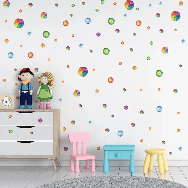 Colorful Rainbow Polka Dot Wall Stickers - Playful Kids Room Decor Easy do Wall do