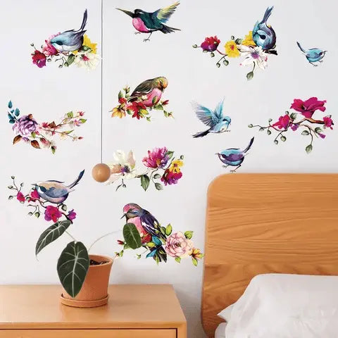 Branches magpie birds flower Easy do Wall do