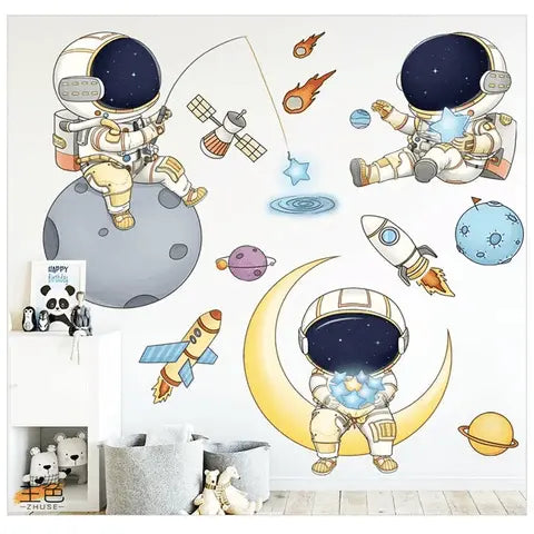 Astronaut space cartoon ship planet Easy do Wall do