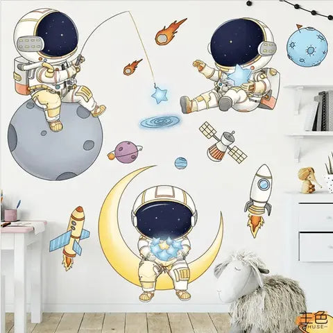 Astronaut space cartoon ship planet Easy do Wall do