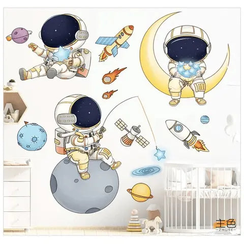 Astronaut space cartoon ship planet Easy do Wall do