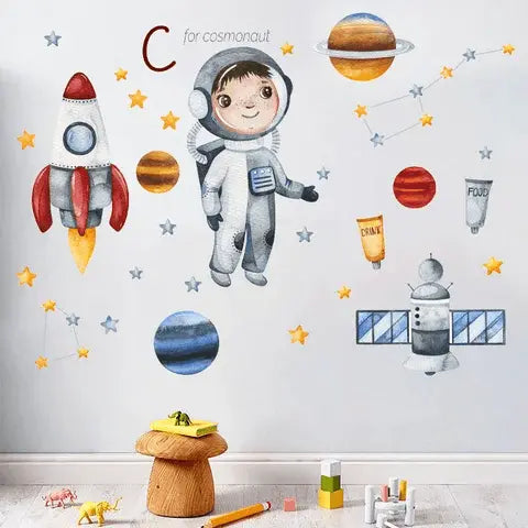 Cartoon spaceman rocket planet Easy do Wall do