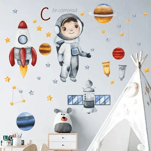 Cartoon spaceman rocket planet Easy do Wall do