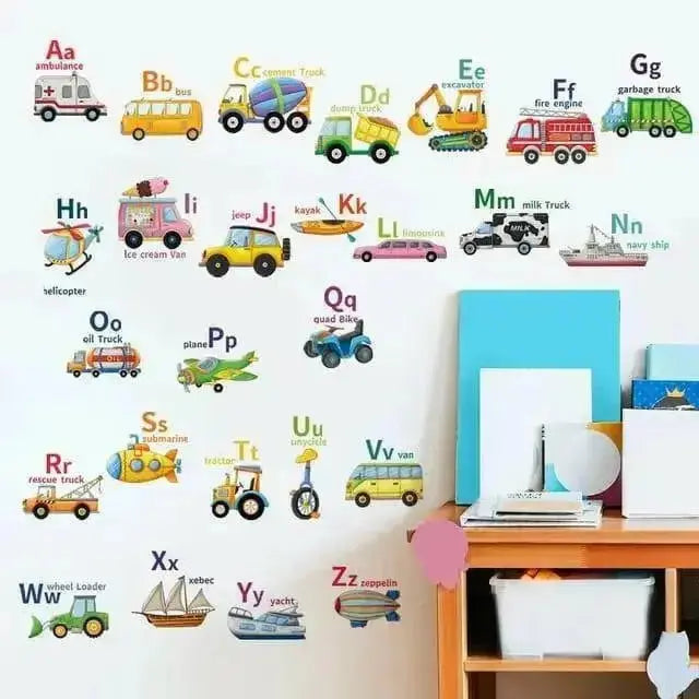Alphabet and Transportation Wall Stickers - Fun Educational Decor - Easy do Wall do