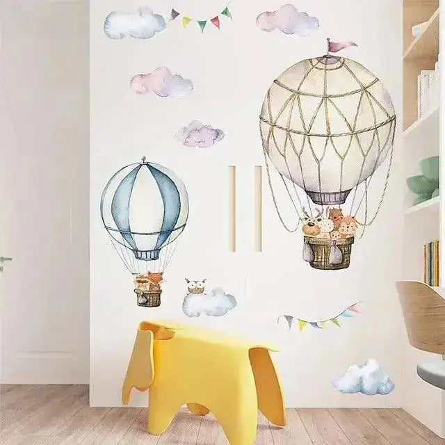 Animal Hot Air Balloon Wall Stickers - Whimsical Room Decor - Easy do Wall do