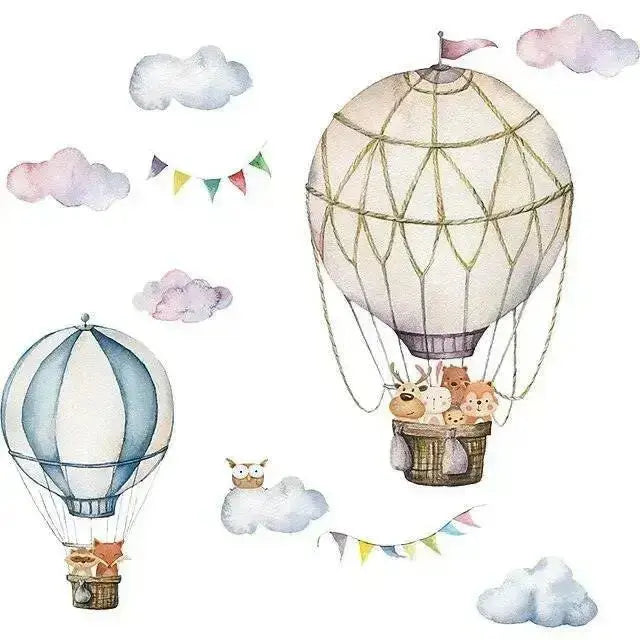Animal Hot Air Balloon Wall Stickers - Whimsical Room Decor - Easy do Wall do