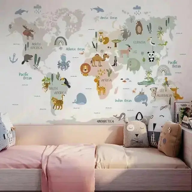 Animal World Map Wall Stickers for Kids in - Easy do Wall do