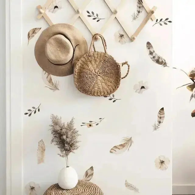 Boho Watercolor Feather Wallpaper Stickers - Elegant and Artistic Decor - Easy do Wall do