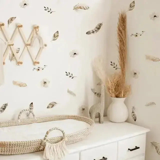 Boho Watercolor Feather Wallpaper Stickers - Elegant and Artistic Decor - Easy do Wall do