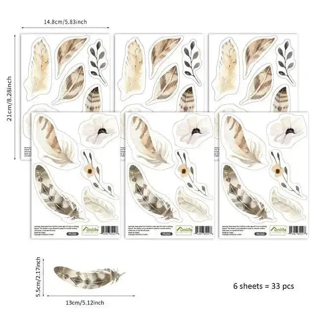 Boho Watercolor Feather Wallpaper Stickers - Elegant and Artistic Decor - Easy do Wall do
