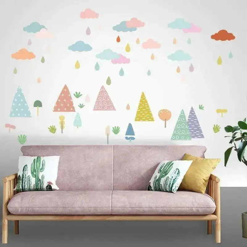 Colorful Clouds and Rainfall Wall Stickers for Playful Spaces - Easy do Wall do