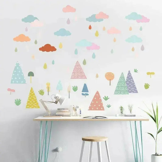 Colorful Clouds and Rainfall Wall Stickers for Playful Spaces - Easy do Wall do