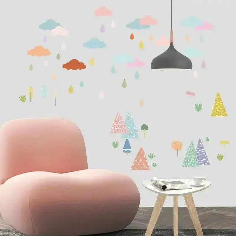 Colorful Clouds and Rainfall Wall Stickers for Playful Spaces - Easy do Wall do