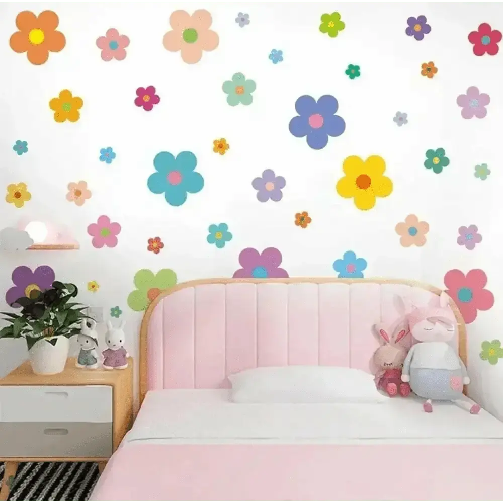 Colorful Floral Wallpaper Sticker Set - Vibrant Nature Decor - Easy do Wall do