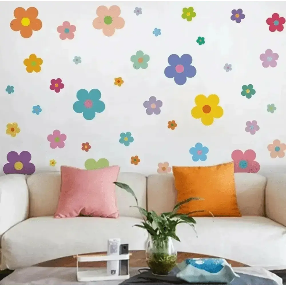 Colorful Floral Wallpaper Sticker Set - Vibrant Nature Decor - Easy do Wall do