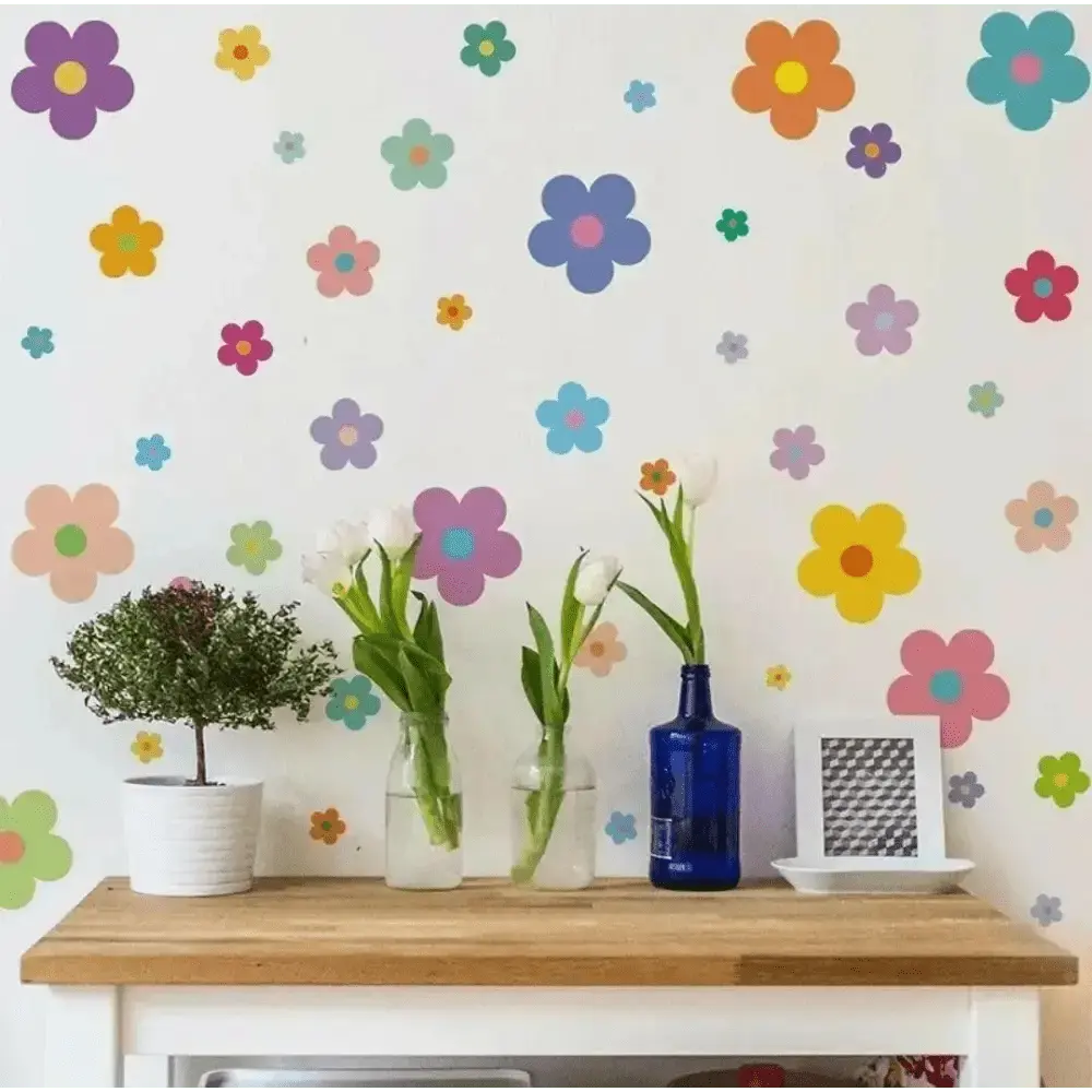 Colorful Floral Wallpaper Sticker Set - Vibrant Nature Decor - Easy do Wall do