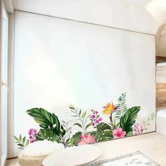 Colorful Flowers & Green Leaves Wallpaper Stickers - Vibrant Home Decor - Easy do Wall do