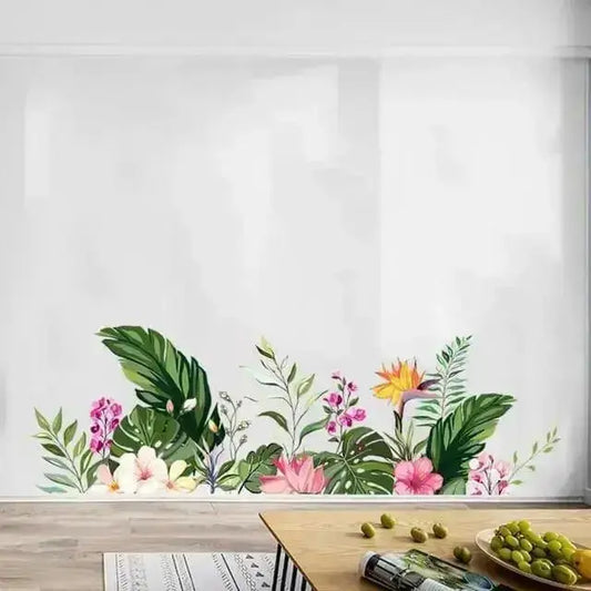 Colorful Flowers & Green Leaves Wallpaper Stickers - Vibrant Home Decor - Easy do Wall do